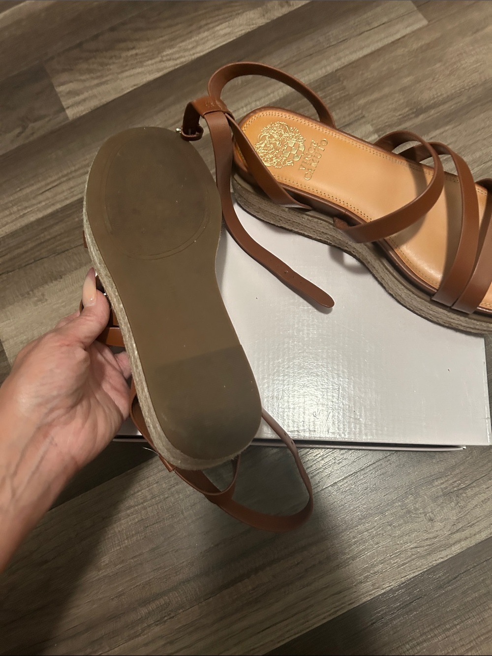 Vince Camuto Tan Strappy Espadrille Wedge Sandals - Picture 2 of 7